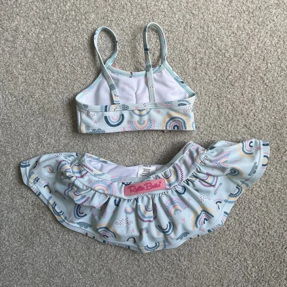 Ruffle Butts 'Chase the Rainbow' 2 Piece Skirted Swimsuit Baby Girl Size 6-12mo